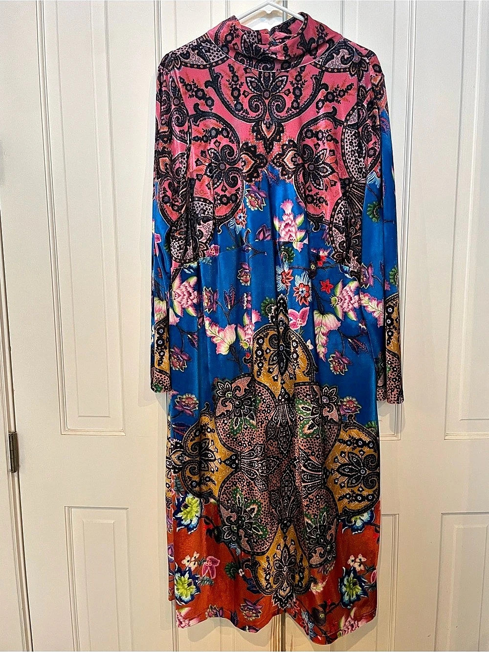 Anthropologie Paisley Print Midi Dress in Blue & Pink Size XXL